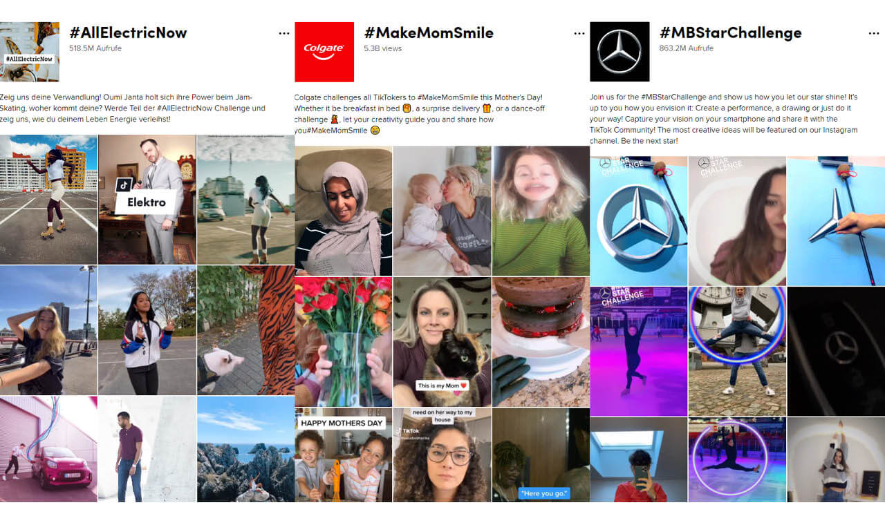 TikTok-Anzeigen im Überblick - Branded Hashtag-Challenge Übersichtsseite
